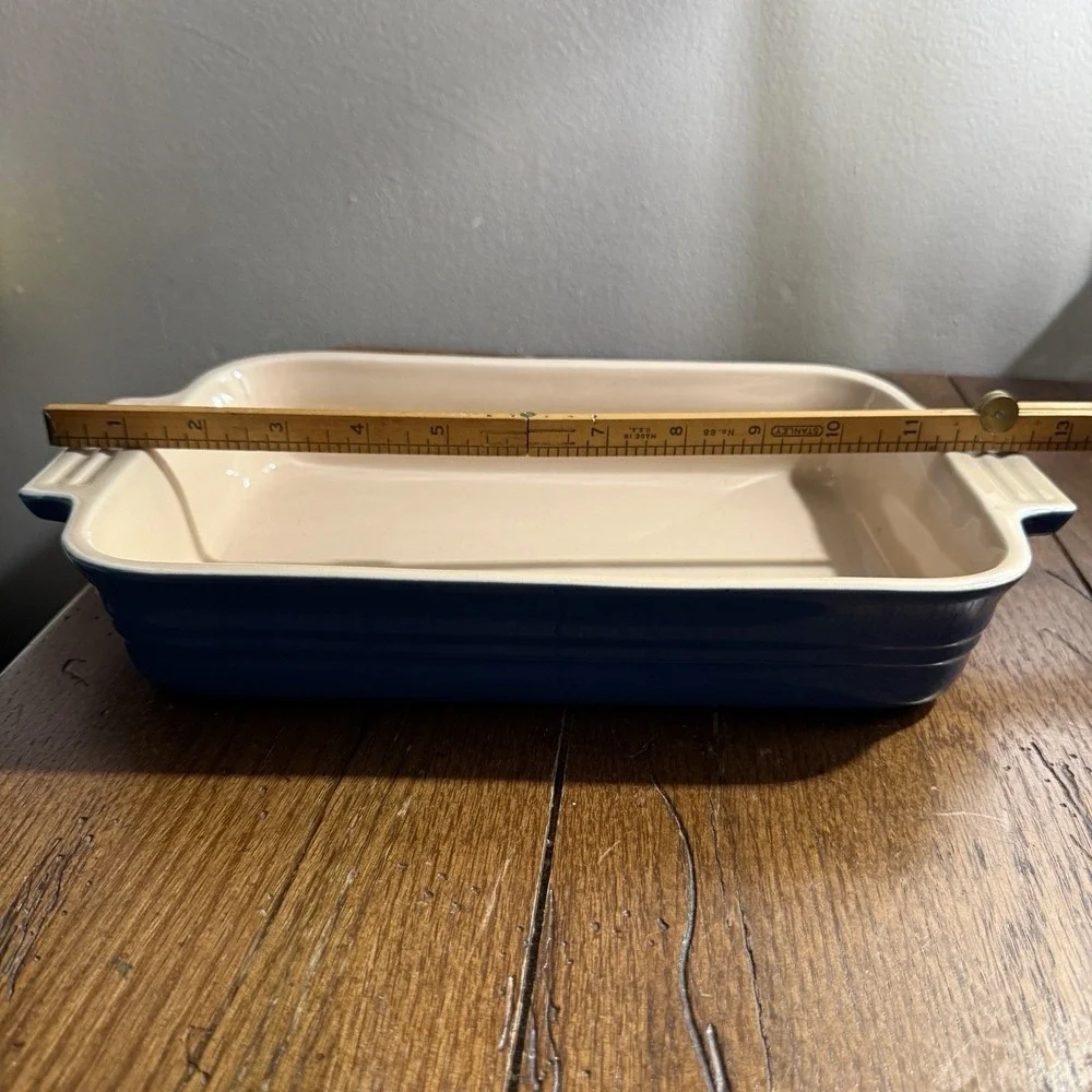 2- LE Creuset Small 5×7 & Medium 10x7 Blue Casserole Stoneware Baking Dishes